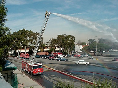 Fire Dos and Donts Spraying Water from top of Ladder