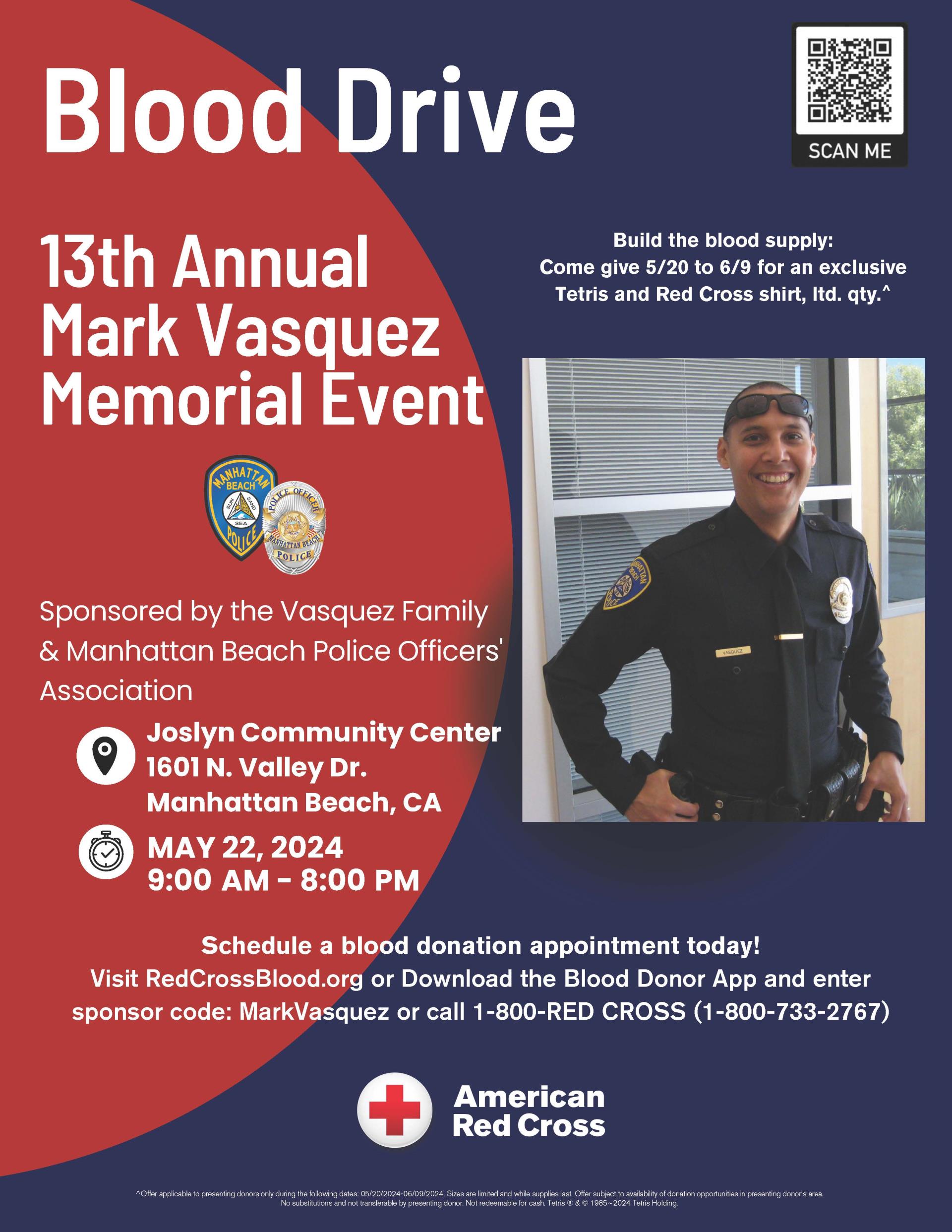 Mark Vasquez Blood Drive Flyer